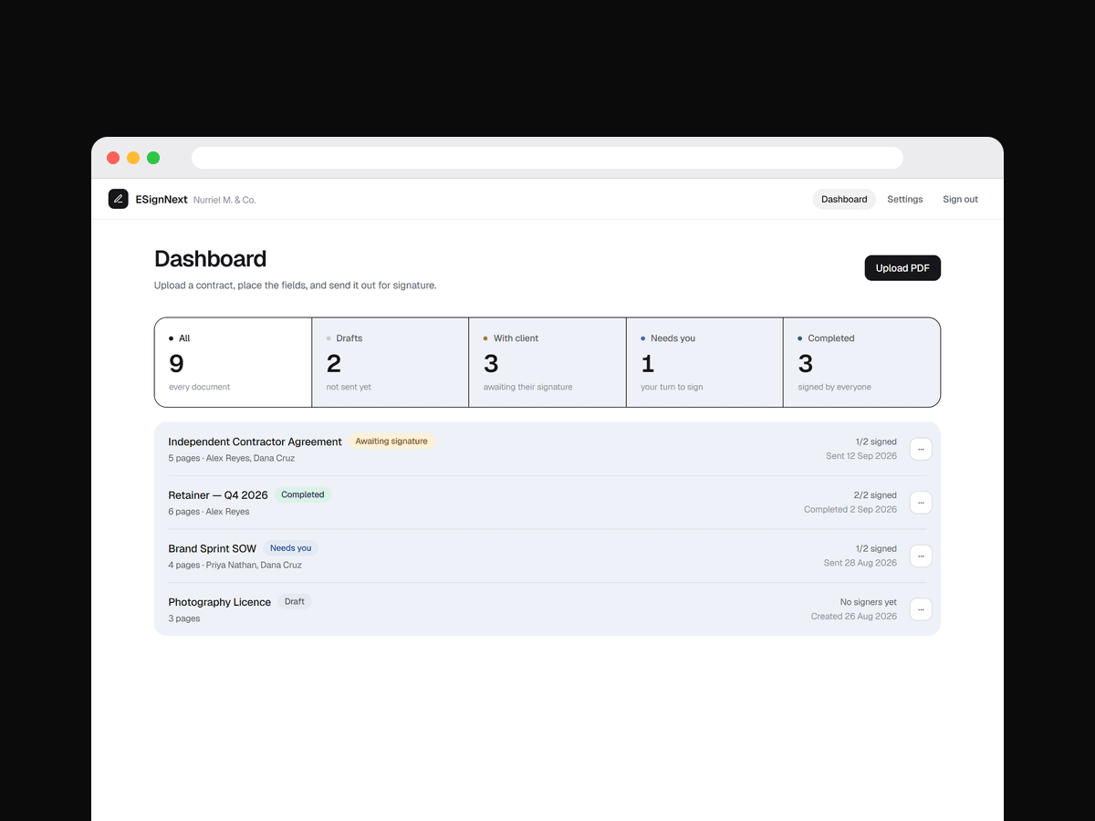 ESignNext screen