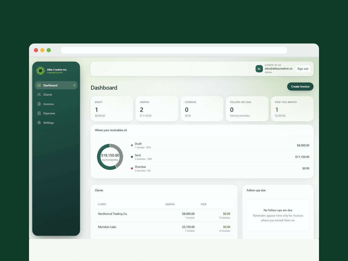 FinanceOps screen