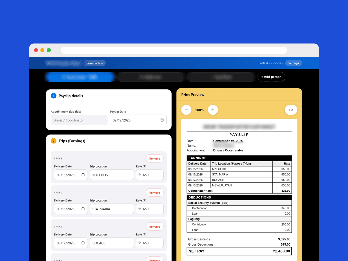 Payslip Maker screen