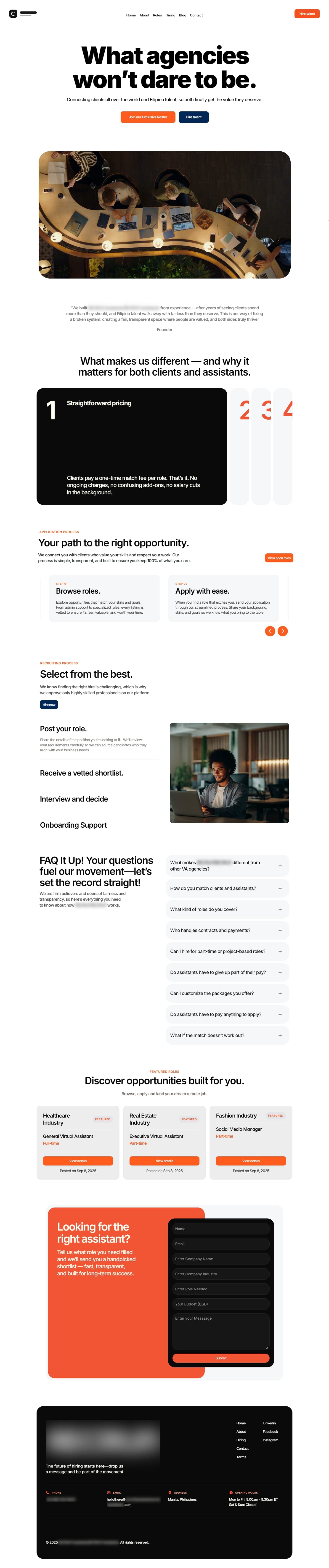VA matching platform website, full page