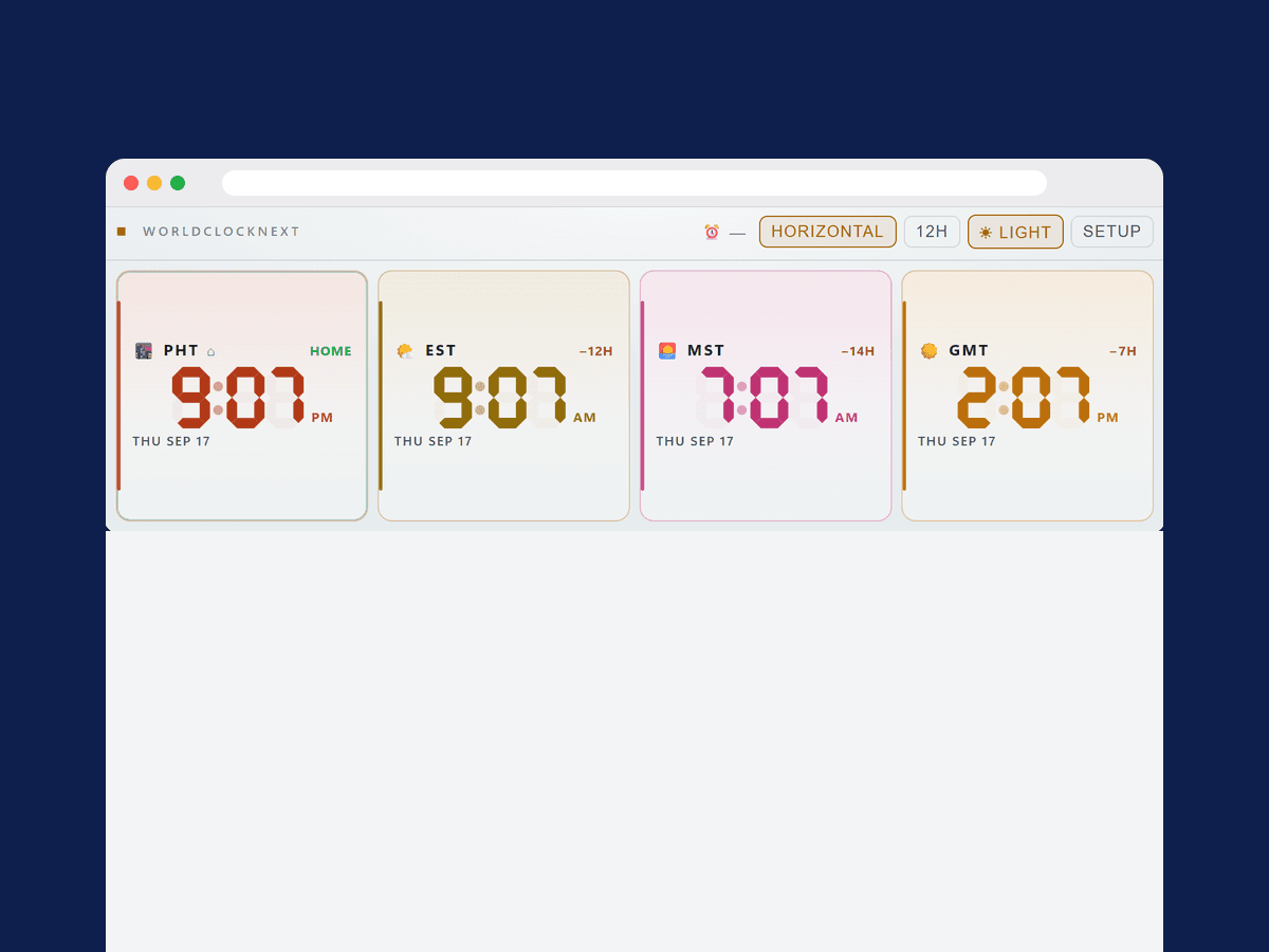 WorldClock Next screen